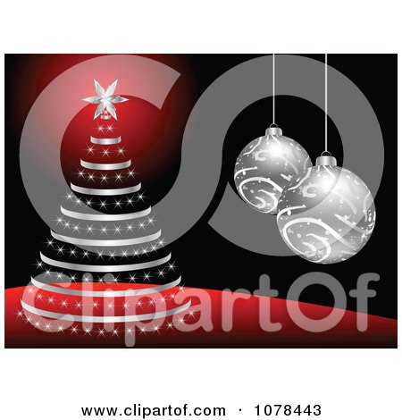 Clipart Silver Christmas Baubles And A Christmas Tree - Royalty Free Vector Illustration by Andrei Marincas