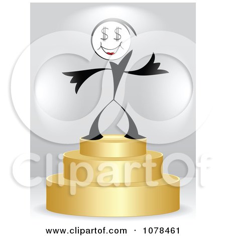 Clipart Dollar Person Winner On A 3d Gold First Place Podium - Royalty Free Vector Illustration by Andrei Marincas
