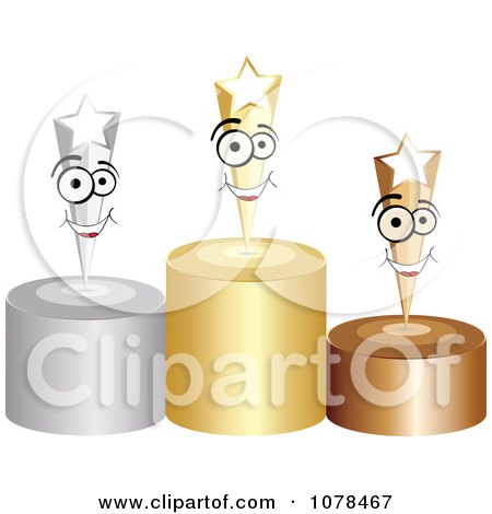 Clipart 3d First Second And Third Place Winner Shooting Stars On Gold Silver And Bronze Podiums - Royalty Free Vector Illustration by Andrei Marincas