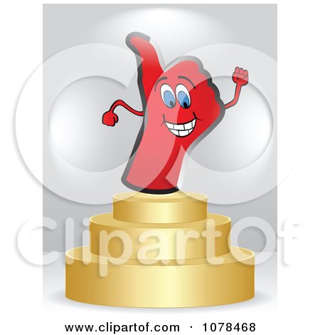 Clipart 3d Red Thumbs Up Hand On A Gold Podium - Royalty Free Vector Illustration by Andrei Marincas