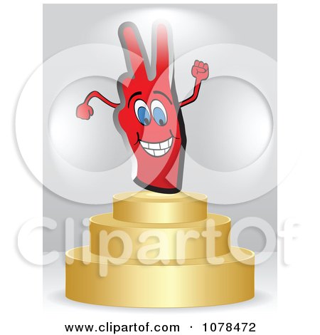 Clipart 3d Red Victory Hand On A Gold Podium - Royalty Free Vector Illustration by Andrei Marincas