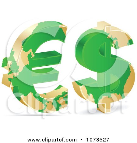 Clipart 3d Green Euro And Dollar Symbols With Gold Maps - Royalty Free Vector Illustration by Andrei Marincas