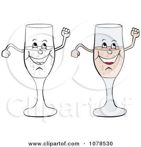 Clipart Colored And Outlined Happy Champagne Glasses - Royalty Free Vector Illustration by Andrei Marincas
