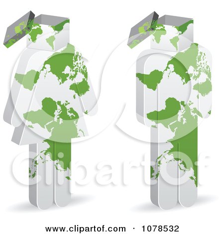 Clipart 3d Man And Woman With Box Heads And Maps - Royalty Free Vector Illustration by Andrei Marincas