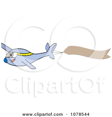 Clipart Blue Airplane With A Blank Message Banner - Royalty Free Vector Illustration by Andrei Marincas