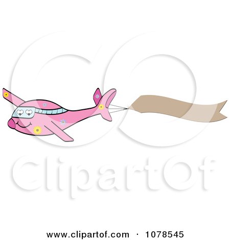Clipart Pink Airplane With A Blank Message Banner - Royalty Free Vector Illustration by Andrei Marincas