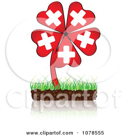 Clipart Red Medical Help Cross Clover - Royalty Free Vector Illustration by Andrei Marincas