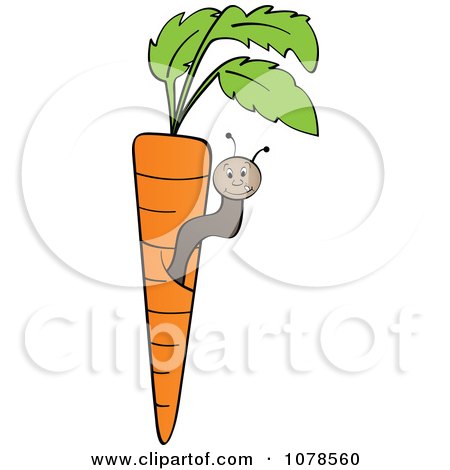Clipart Worm In An Orange Carrot And Leaves - Royalty Free Vector Illustration by Andrei Marincas