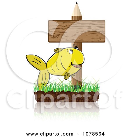 Clipart School Pencil Sign With A Fish On Grass - Royalty Free Vector Illustration by Andrei Marincas