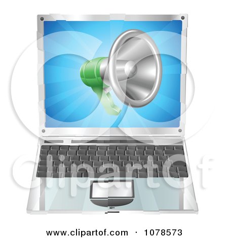 Clipart 3d Megaphone Over A Laptop Computer - Royalty Free Vector Illustration by AtStockIllustration