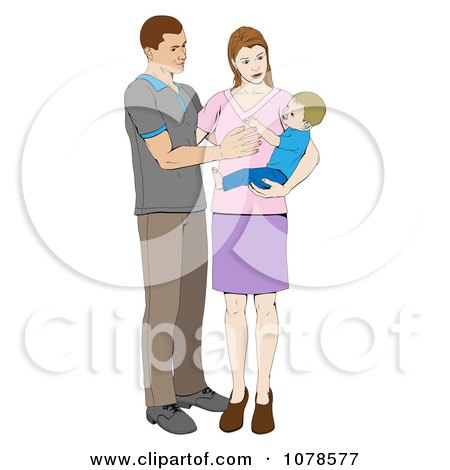 Clipart Happy Mother And Fauther Adoring Their Baby Boy - Royalty Free Vector Illustration by AtStockIllustration