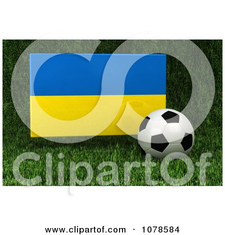 Clipart 3d Soccer Ball And Ukraine Flag On Grass - Royalty Free CGI Illustration by stockillustrations