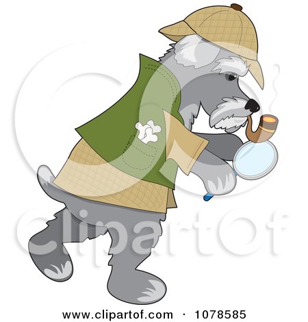 Clipart Detective Sherlock Holmes Schnauzer Dog Searching For A Clue - Royalty Free Vector Illustration by Maria Bell