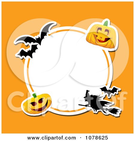 Clipart Round Halloween Circle With Bats A Witch And Pumpkins On Orange - Royalty Free Vector Illustration by KJ Pargeter