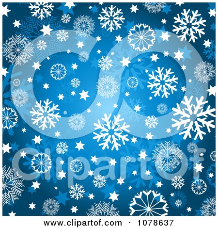Clipart Winter Or Christmas Background Of Snowflakes And Stars On Blue - Royalty Free Vector Illustration by KJ Pargeter