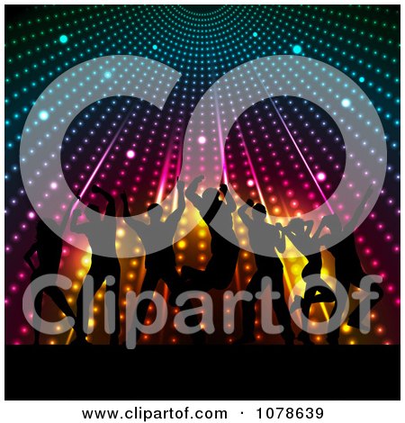 Clipart Silhouetted People Dancing Under Colorful Lights - Royalty Free Vector Illustration by KJ Pargeter