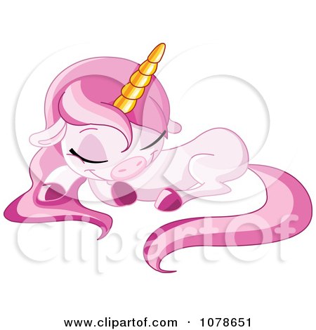 Clipart Cute Pink Unicorn Sleeping - Royalty Free Vector Illustration by yayayoyo