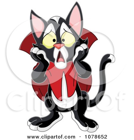 Clipart Dracula Vampire Cat With A Shocked Expression - Royalty Free Vector Illustration by yayayoyo