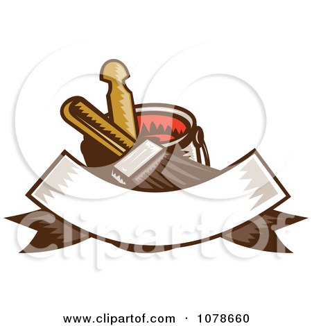 Clipart Retro Paintbrush Bucket And Banner Logo - Royalty Free Vector Illustration by patrimonio