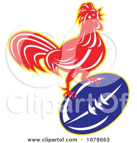 Clipart Retro Rugby Rooster And Ball Logo - Royalty Free Vector Illustration by patrimonio