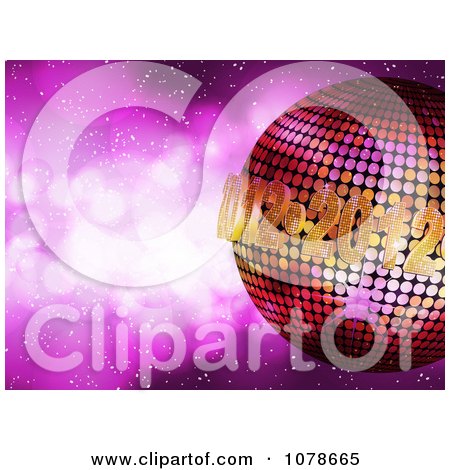 Clipart 3d 2012 New Year Disco Ball Over Purple Sparkles - Royalty Free Vector Illustration by elaineitalia