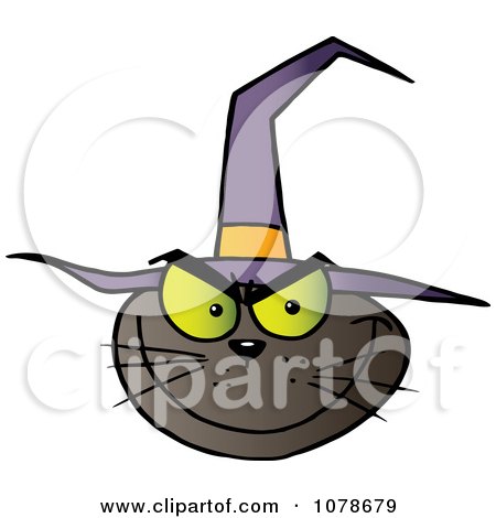 Clipart Grinning Halloween Cat Wearing A Witch Hat - Royalty Free Vector Illustration by Hit Toon