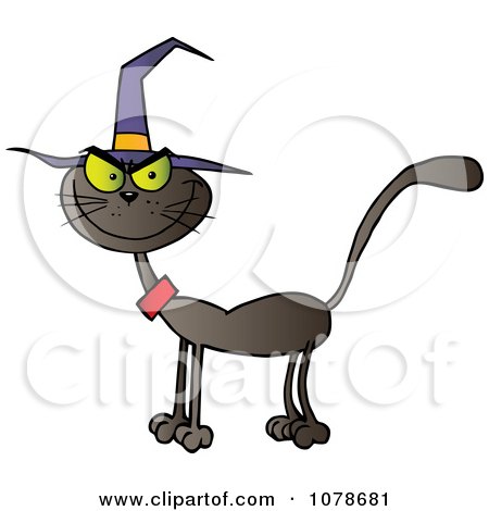 Clipart Halloween Cat Wearing A Witch Hat - Royalty Free Vector Illustration by Hit Toon
