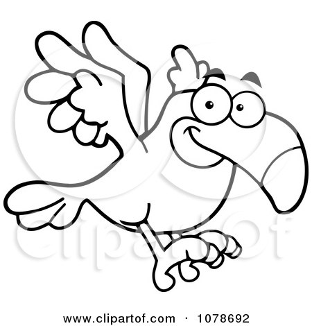 Clipart Outlined Flying Parrot - Royalty Free Vector Illustration by Hit Toon