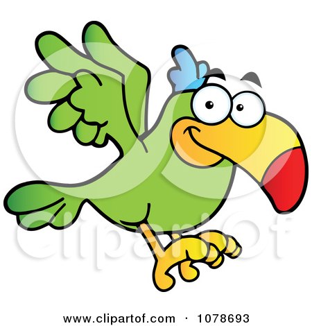 Clipart Flying Green Parrot - Royalty Free Vector Illustration by Hit Toon
