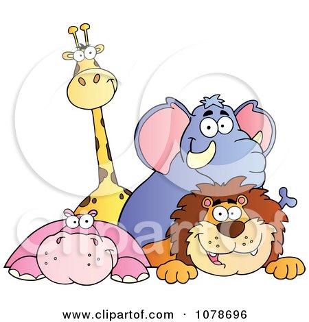 Clipart Happy Giraffe Elephant Hippo And Lion - Royalty Free Vector Illustration by Hit Toon
