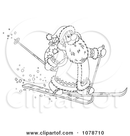 Clipart Outlined Santa Skiing Through The Snow - Royalty Free Illustration by Alex Bannykh