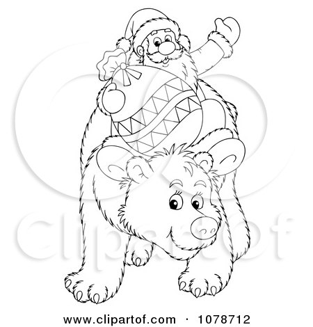 Clipart Outlined Santa Riding On A Bear - Royalty Free Illustration by Alex Bannykh