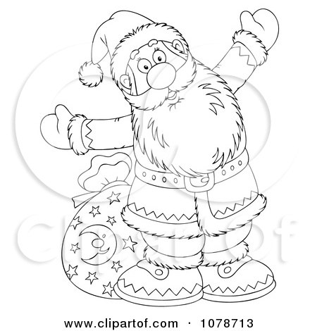 Clipart Outlined Santa By A Bag - Royalty Free Illustration by Alex Bannykh