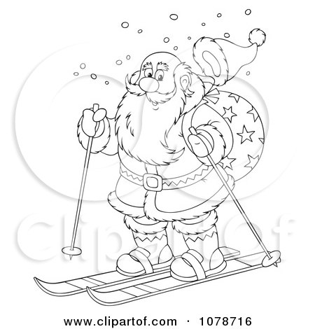 Clipart Outlined Santa Skiing - Royalty Free Illustration by Alex Bannykh