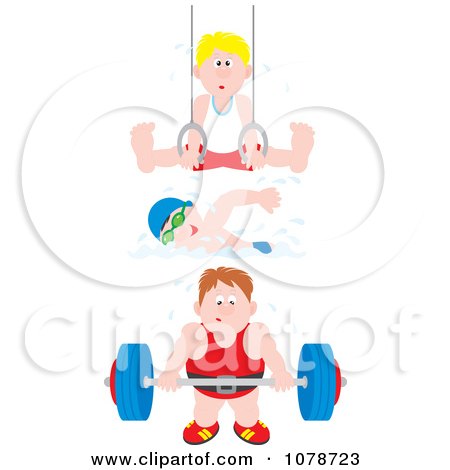 Clipart Still Rings Gymnast Swimmer And Bodybuilder - Royalty Free Vector Illustration by Alex Bannykh