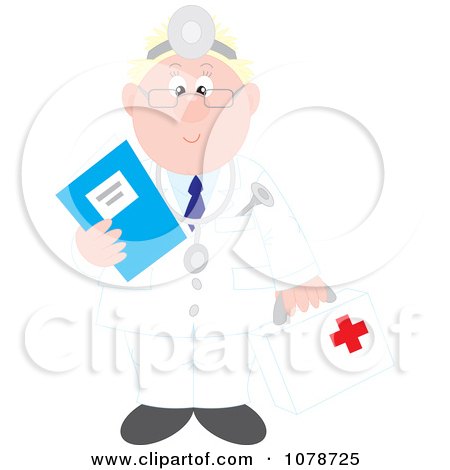 Clipart Surgeon Doctor Holding A First Aid Kit And Book - Royalty Free Vector Illustration by Alex Bannykh
