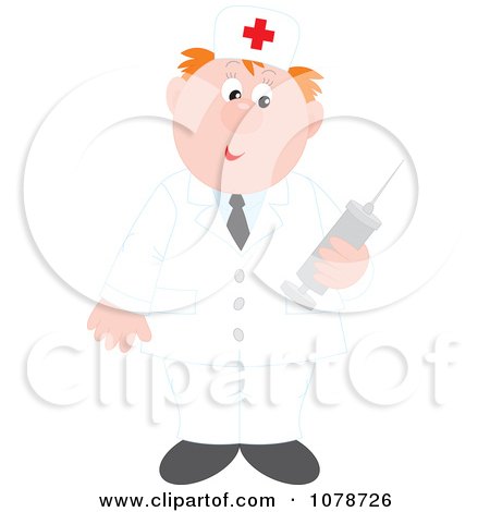Clipart Doctor Holding A Vaccine Syringe - Royalty Free Vector Illustration by Alex Bannykh