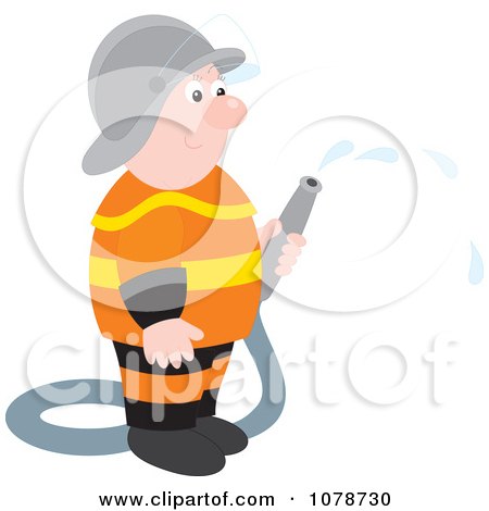 Clipart Happy Fireman Holding A Hose - Royalty Free Vector Illustration by Alex Bannykh