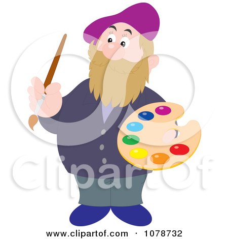 Clipart Artist Holding Paints On A Palette - Royalty Free Vector Illustration by Alex Bannykh