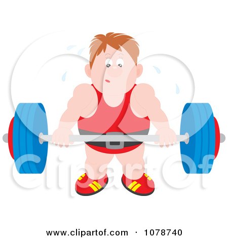 Clipart Sweaty Bodybuilder Lifting A Barbell - Royalty Free Vector Illustration by Alex Bannykh