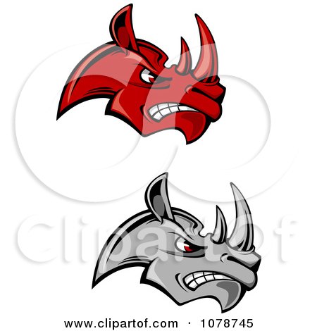 Clipart Mad Red And Gray Rhino Face Logos - Royalty Free Vector Illustration by Vector Tradition SM