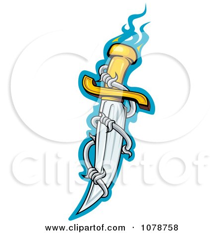 Clipart Dagger With Barbed Wire And Blue Flames - Royalty Free Vector Illustration by Vector Tradition SM