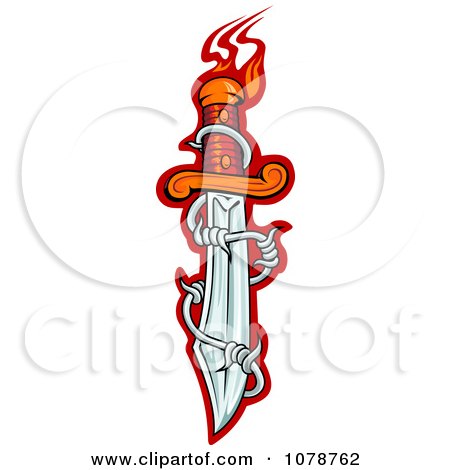 Clipart Dagger With Barbed Wire And Red Flames - Royalty Free Vector Illustration by Vector Tradition SM