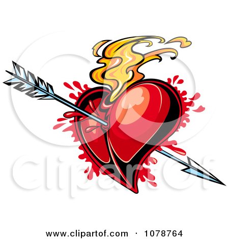 Clipart Bloody Flaming Heart Hit With Cupids Arrow 2 - Royalty Free Vector Illustration by Vector Tradition SM