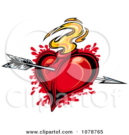 Clipart Bloody Flaming Heart Hit With Cupids Arrow 1 - Royalty Free Vector Illustration by Vector Tradition SM