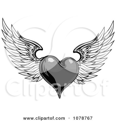 Clipart Grayscale Shiny Winged Heart - Royalty Free Vector Illustration by Vector Tradition SM