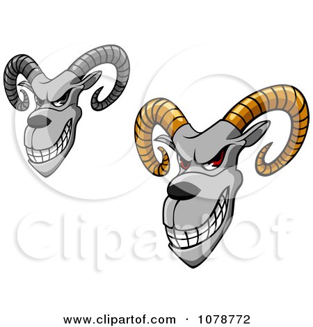 Clipart Grinning Aries Goats With Curling Horns - Royalty Free Vector Illustration by Vector Tradition SM
