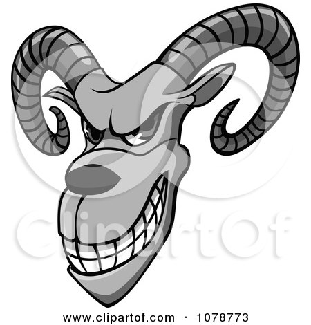 Clipart Grinning Grayscale Aries Goat With Curling Horns - Royalty Free Vector Illustration by Vector Tradition SM