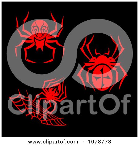 Clipart Red Spider Designs On Black - Royalty Free Vector Illustration by Vector Tradition SM