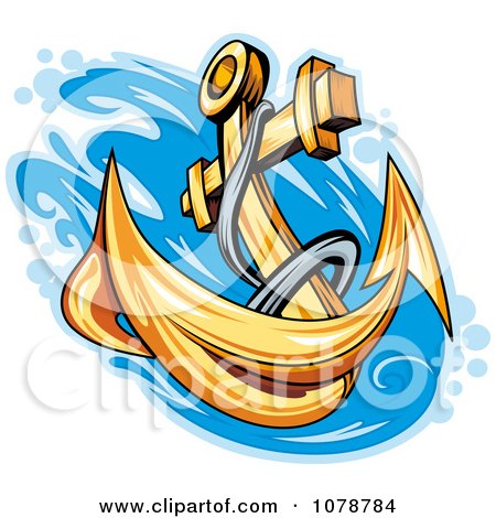 Clipart Golden Anchor Splashing Into Water - Royalty Free Vector Illustration by Vector Tradition SM